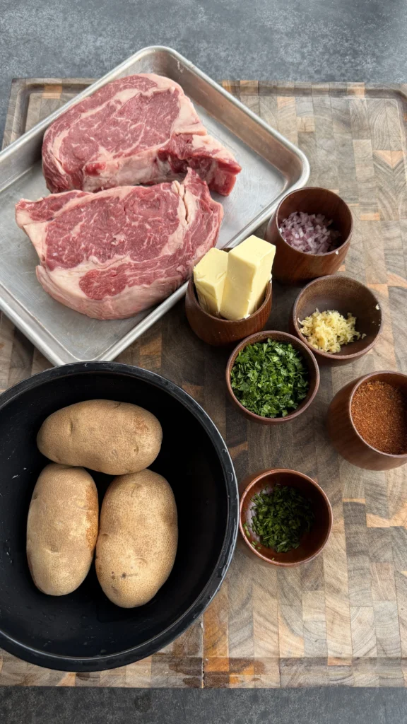 ribeye ingredients on a cutting board