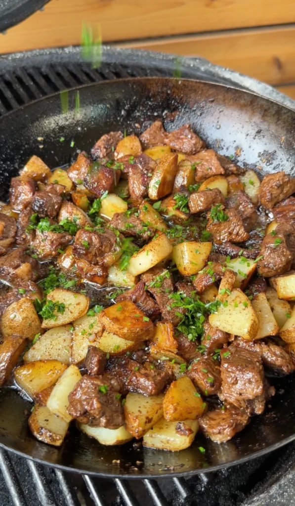 steak bites in a pan