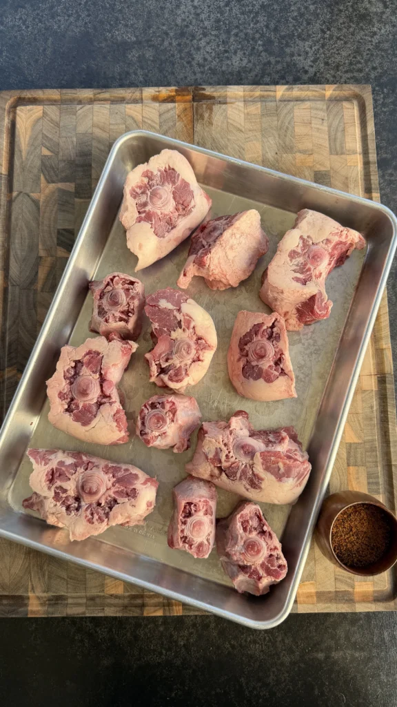 oxtails on a metal pan