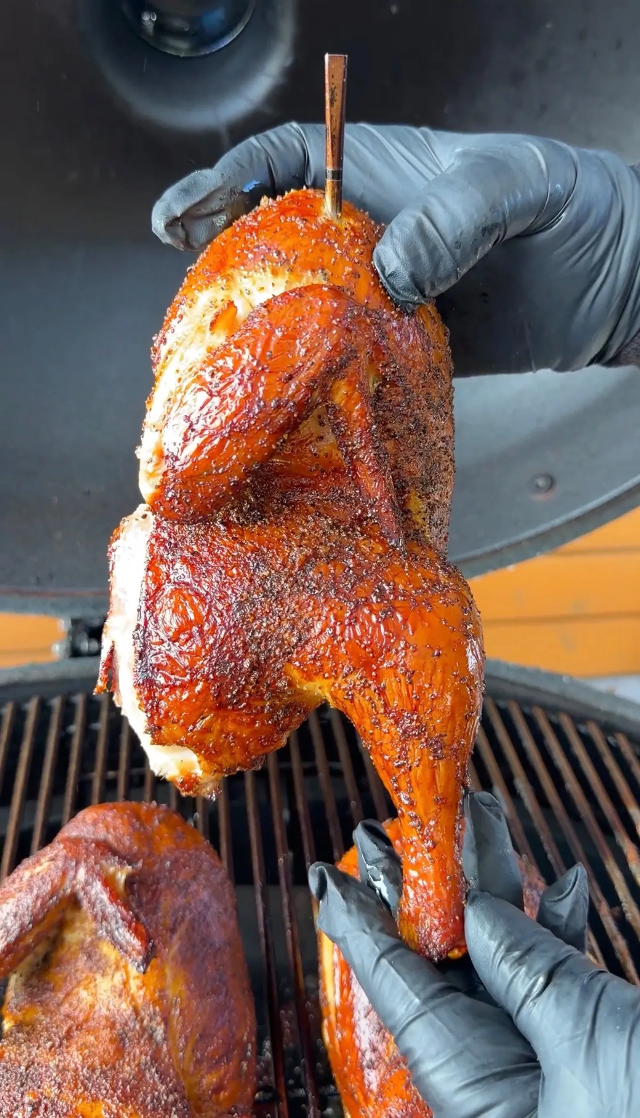 Applewood smoked half chicken grilled golden brown