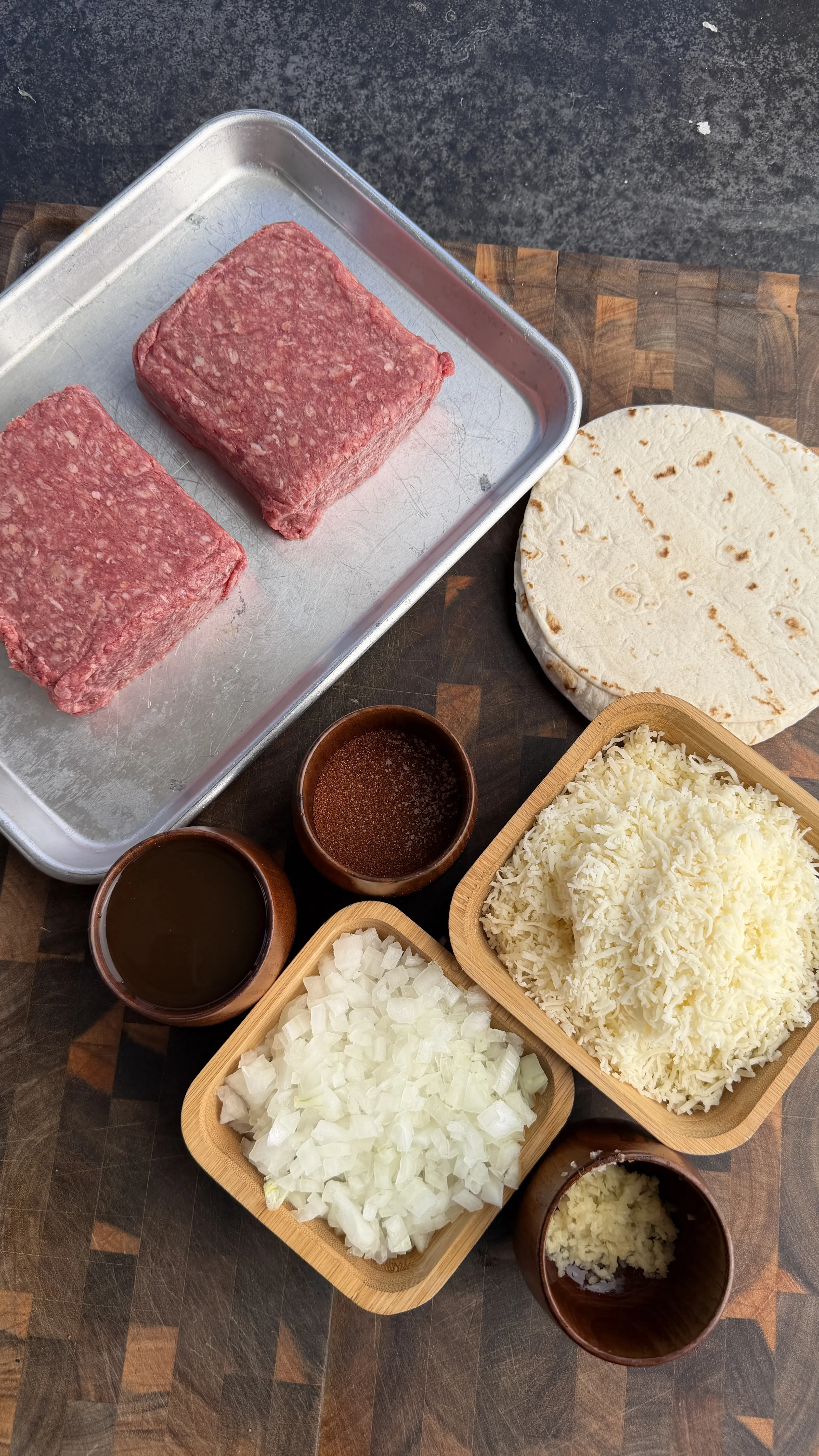 Beef taquito ingredients prep with raw meat
