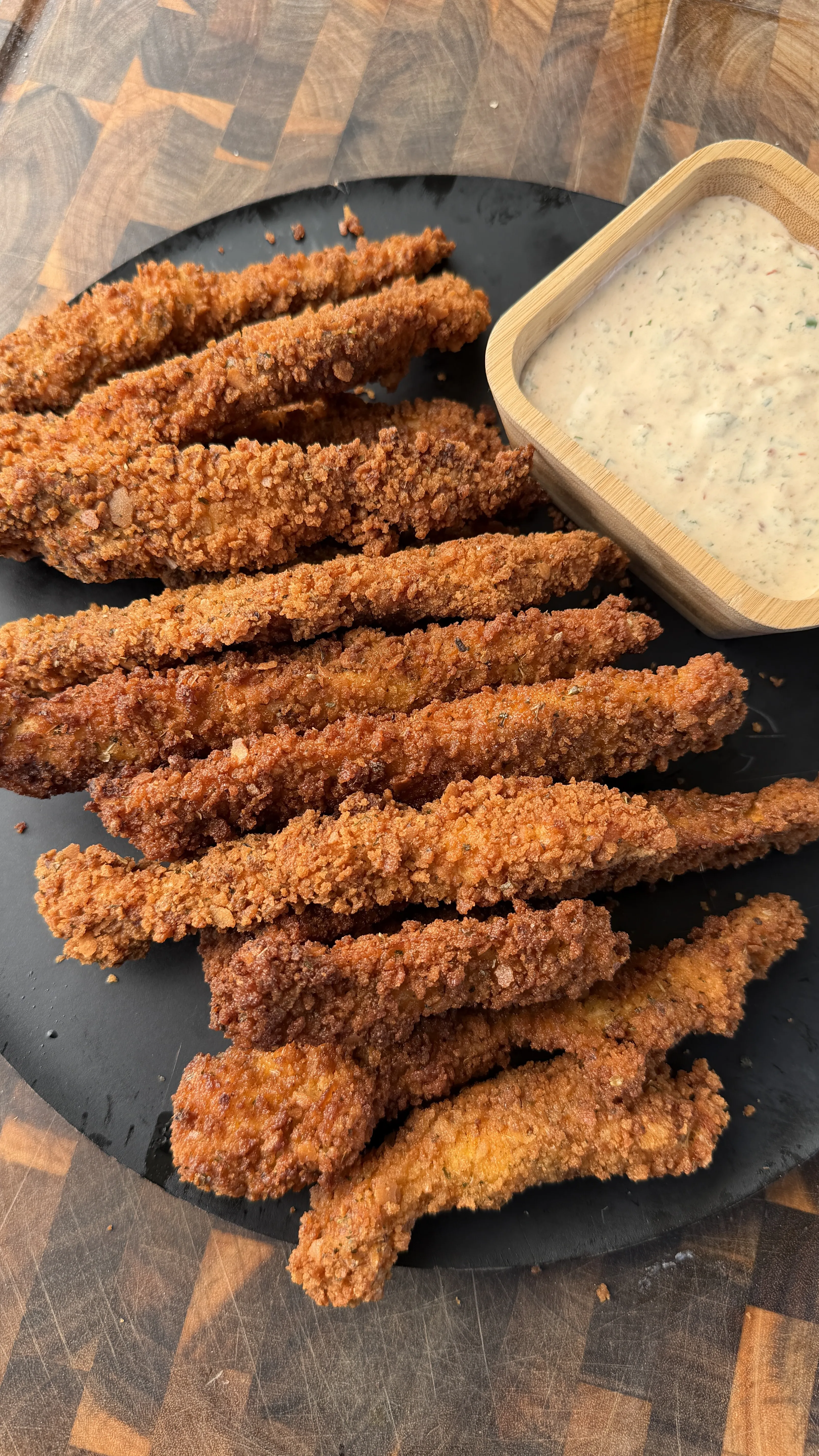 Crispy breaded chicken fries with chipotle ranch