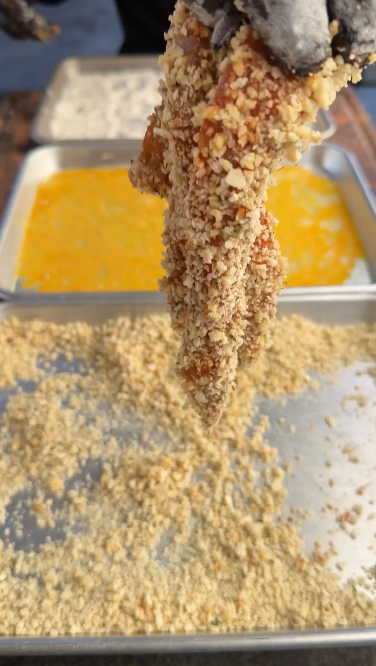 Crispy chicken fries breadcrumb coating process
