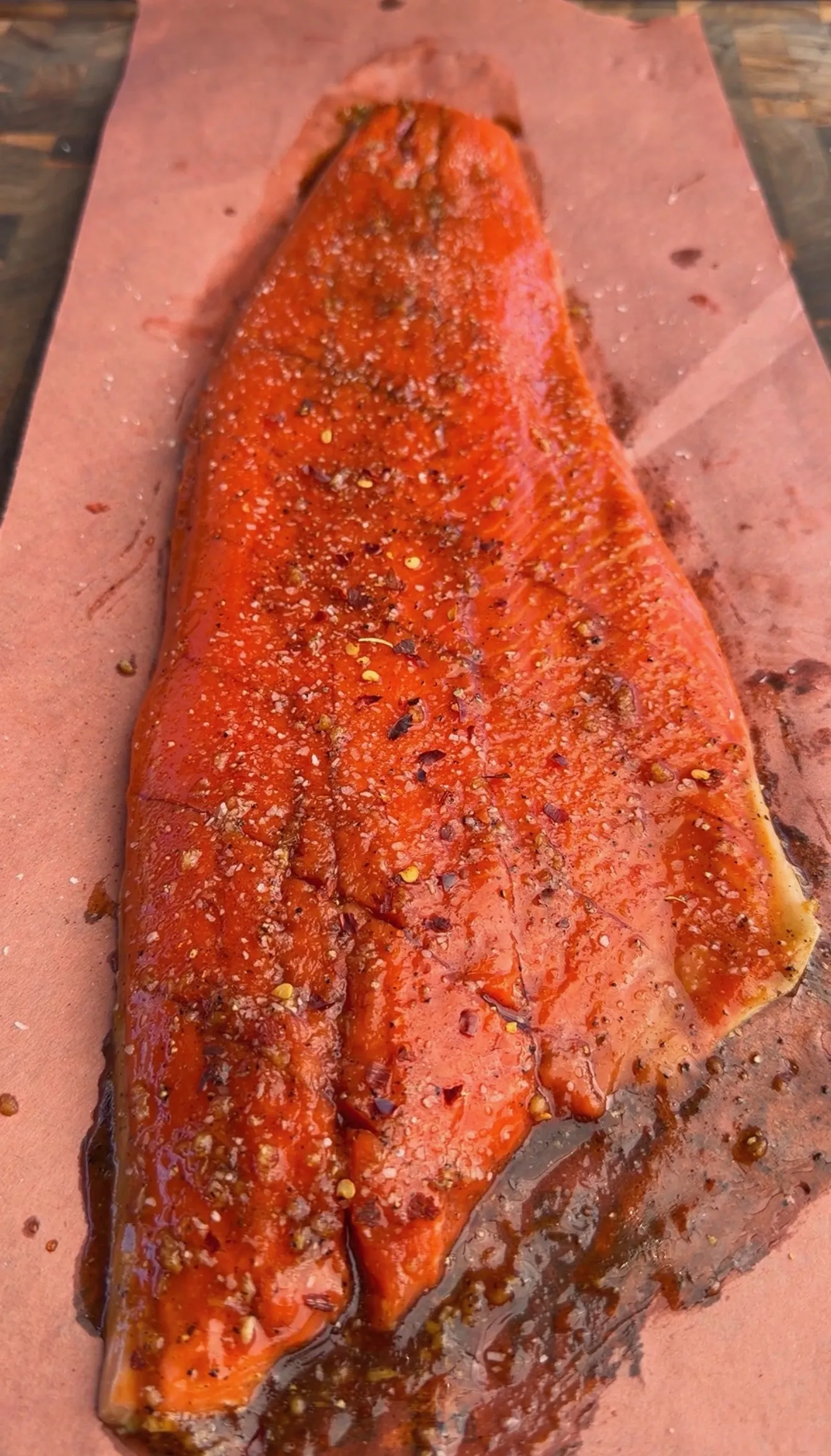 Garlic soy honey smoked salmon glazed fillet ready for smoker
