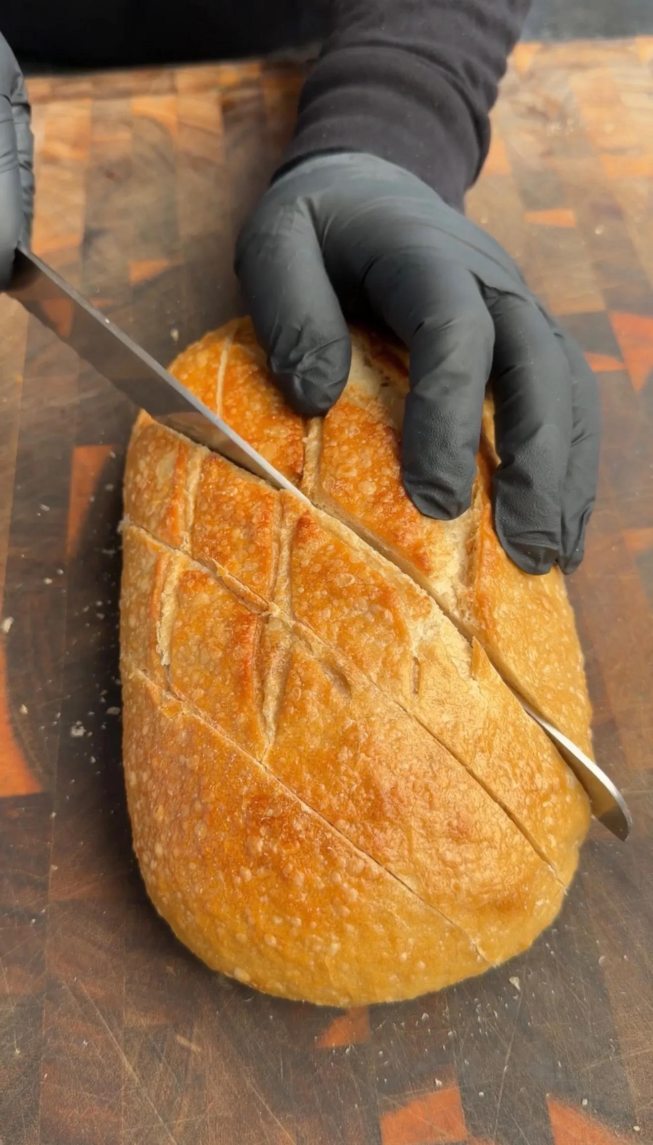 Sourdough pull-apart bread being sliced