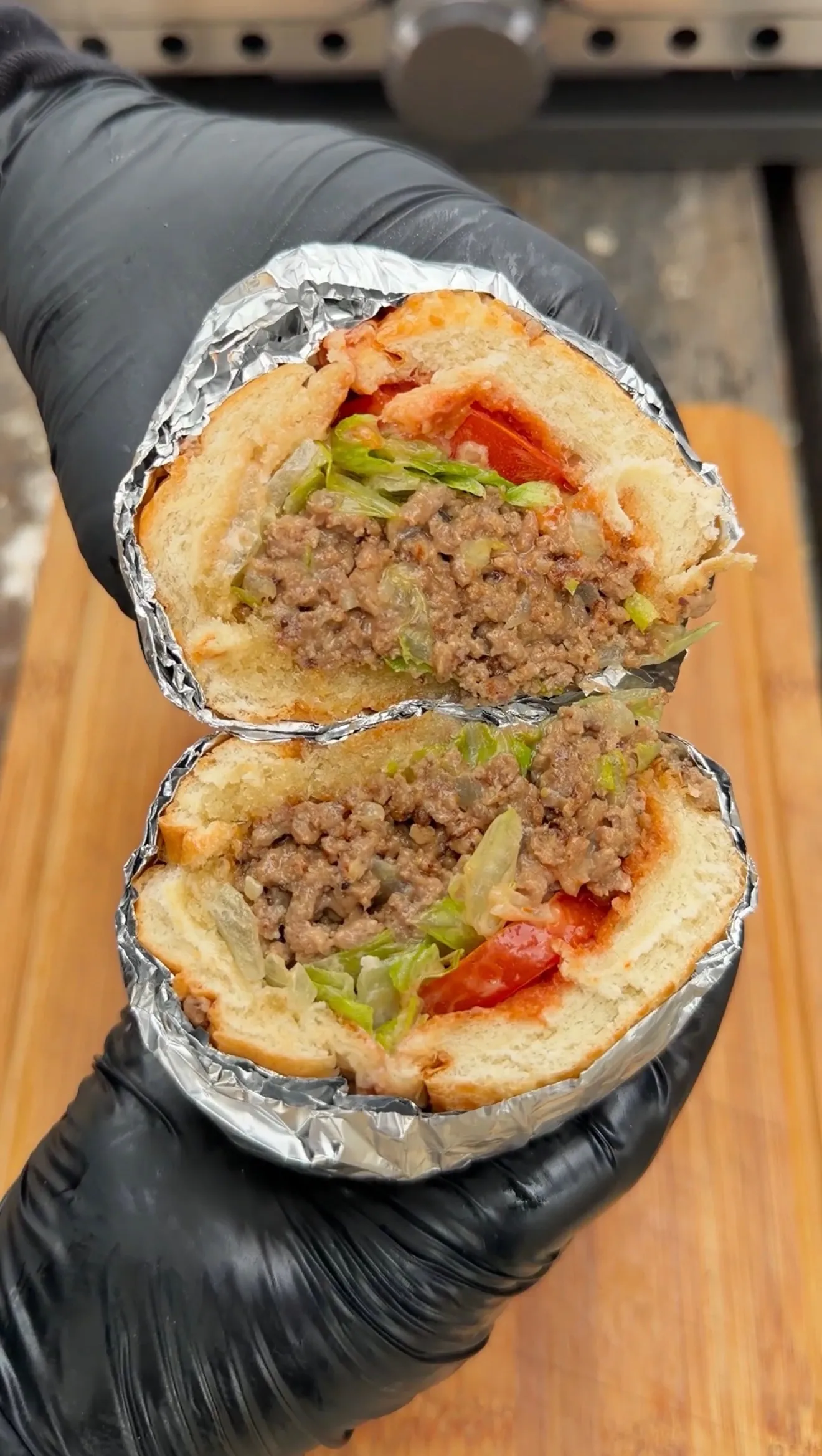 Chopped cheese sandwich cross section bodega style